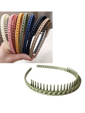 🔴 5 for $10 ONE Olive Green Plastic Toothed Headband Braided Design
